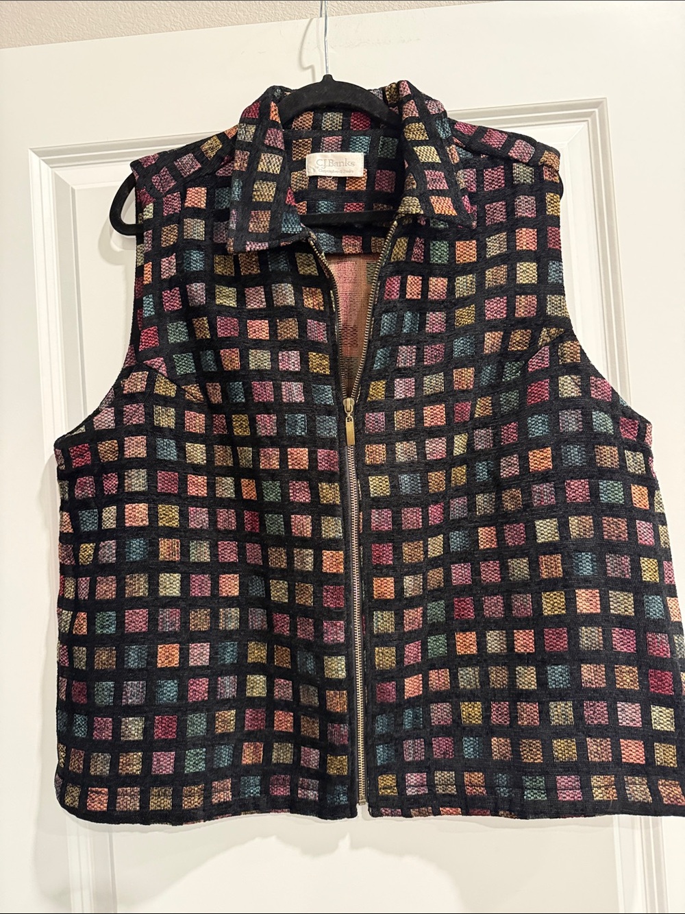 CJ Banks multicolor checkered zip-front vest - Women sz xl